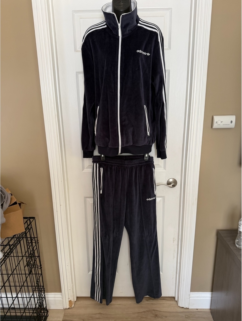 Adidas navy velour track suit
